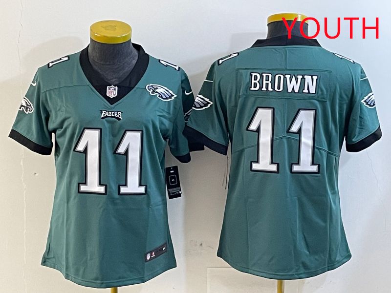 Youth Philadelphia Eagles #11 Brown Green Second generation 2025 Nike Limited NFL Jersey style 5
